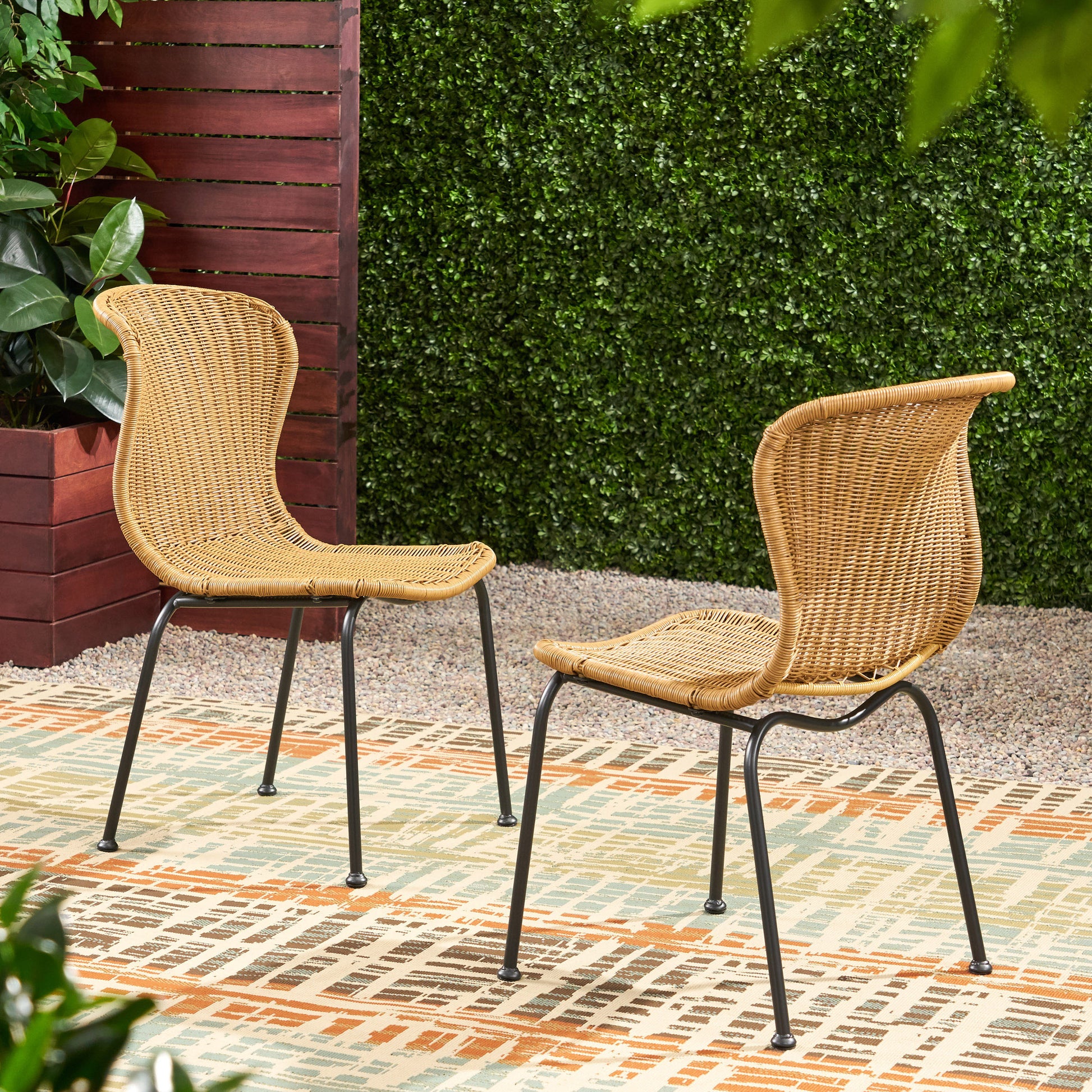 Boho Chair Set Of 2 Light Brown Rattan