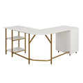 Techni Mobili L Shape Home Office Two Tone Desk With Storage, Gold Gold Computer Desk Office Modern L Shape Engineered Wood