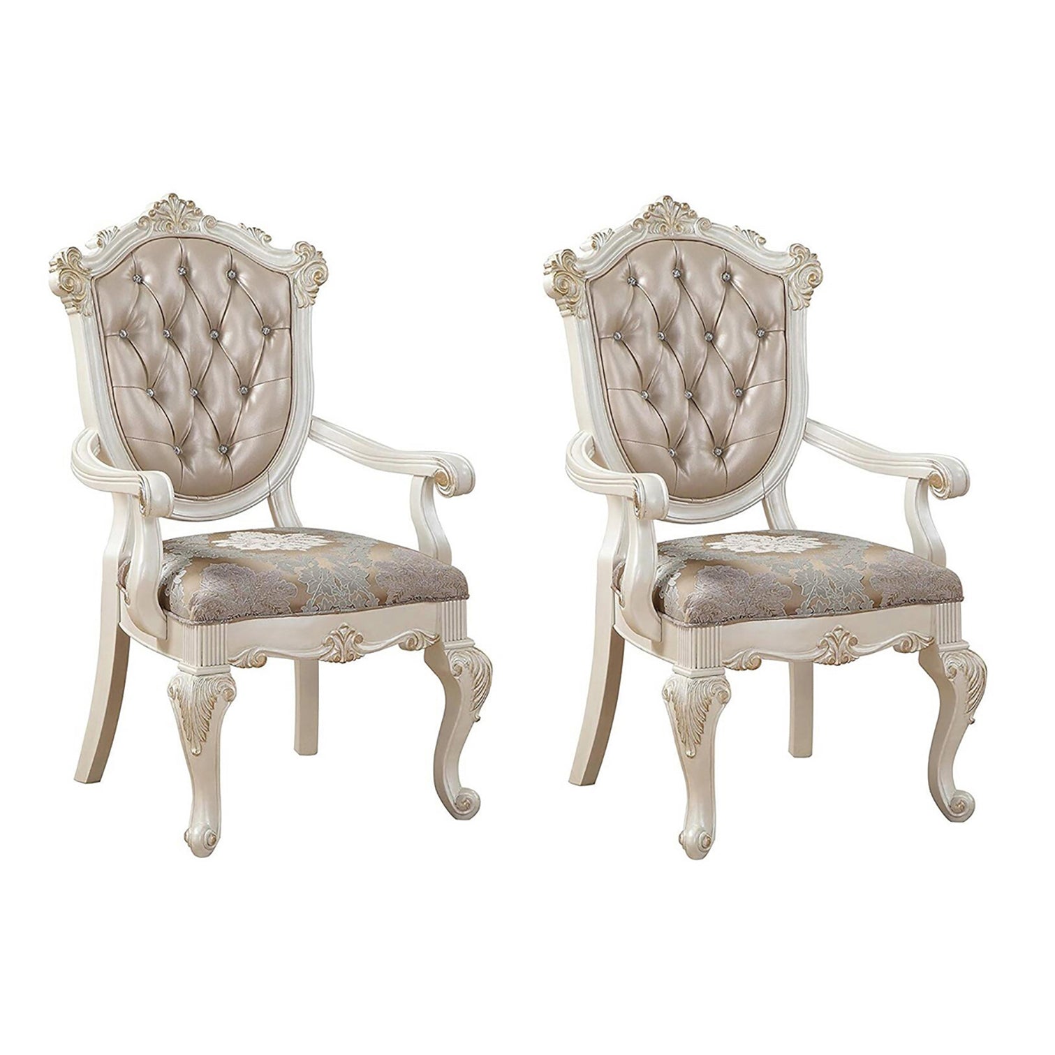 Rose Gold And Pearl White Tufted Arm Chair Set Of 2 Beige Primary Living Space Poplar Wood Fabric