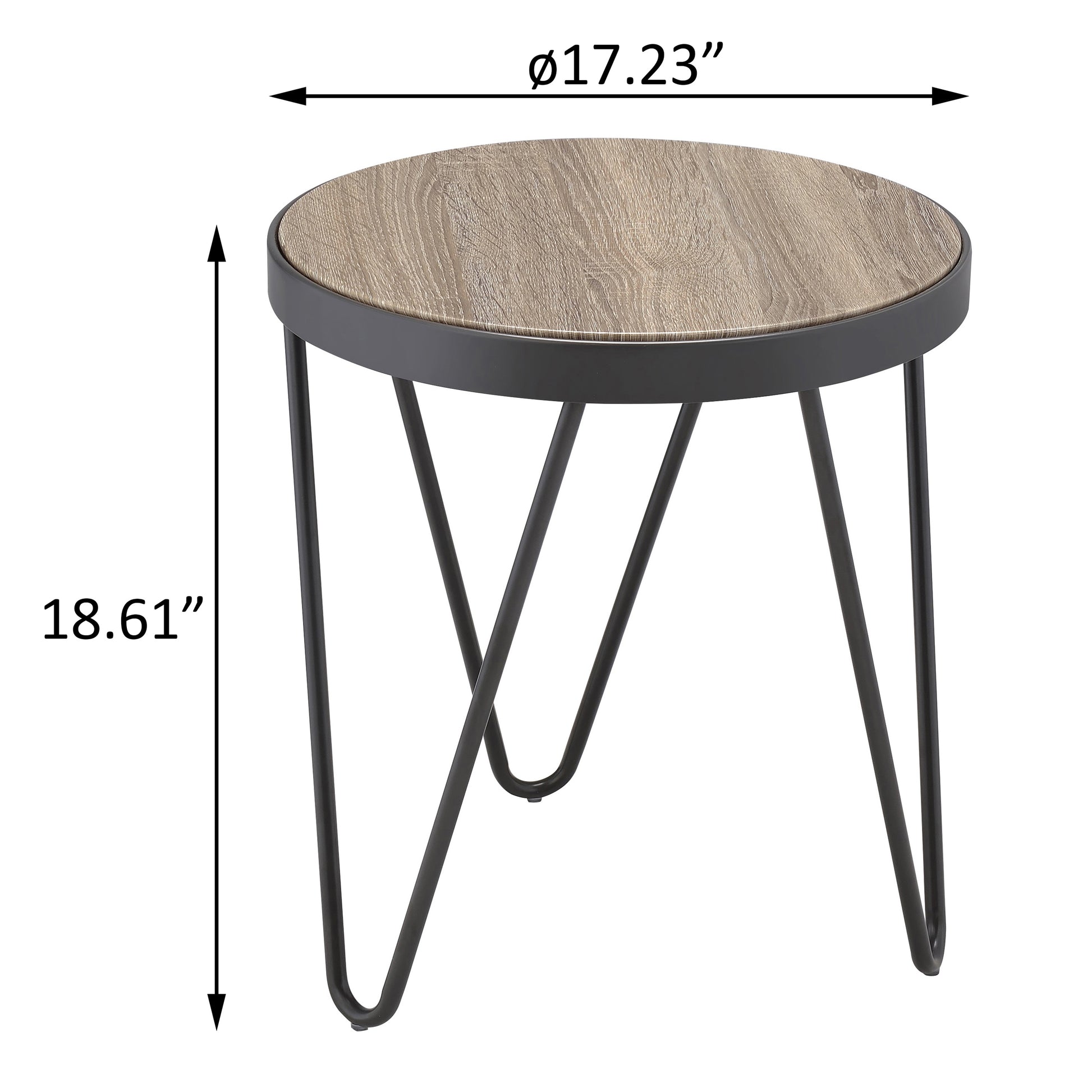 Weathered Grey Oak And Black End Table Oak Primary Living Space Industrial Round Wood Metal Sled