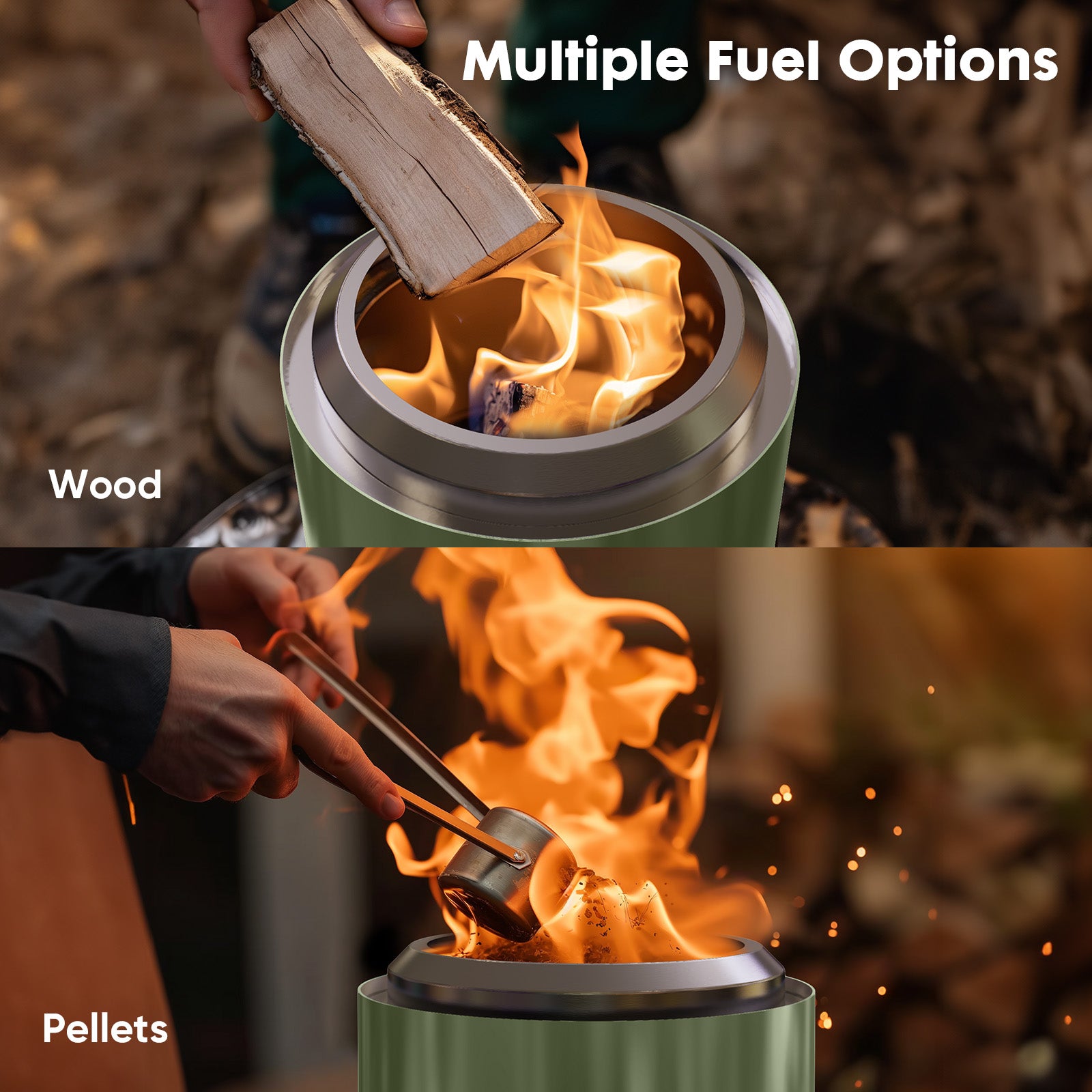 Smokeless Fire Pit, 304 Stainless Steel Tabletop Firepit Wood Pellets Burning Fire Pits For Camping, Bonfire, Low Smoke Portable Firepits For Outdoor Patio Backyard Green Steel