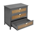 3 Drawer Cabinet,Natural Rattan,American Furniture,Suitable For Bedroom, Living Room, Study Gray Mdf