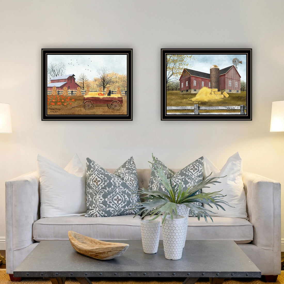 2 Piece Vignette Autumn Blessings Farm Life Black Framed Wall Art For Living Room, Bedroom Wall Art Print For Home Decor By Billy Jacobs Multicolor Wood Paper