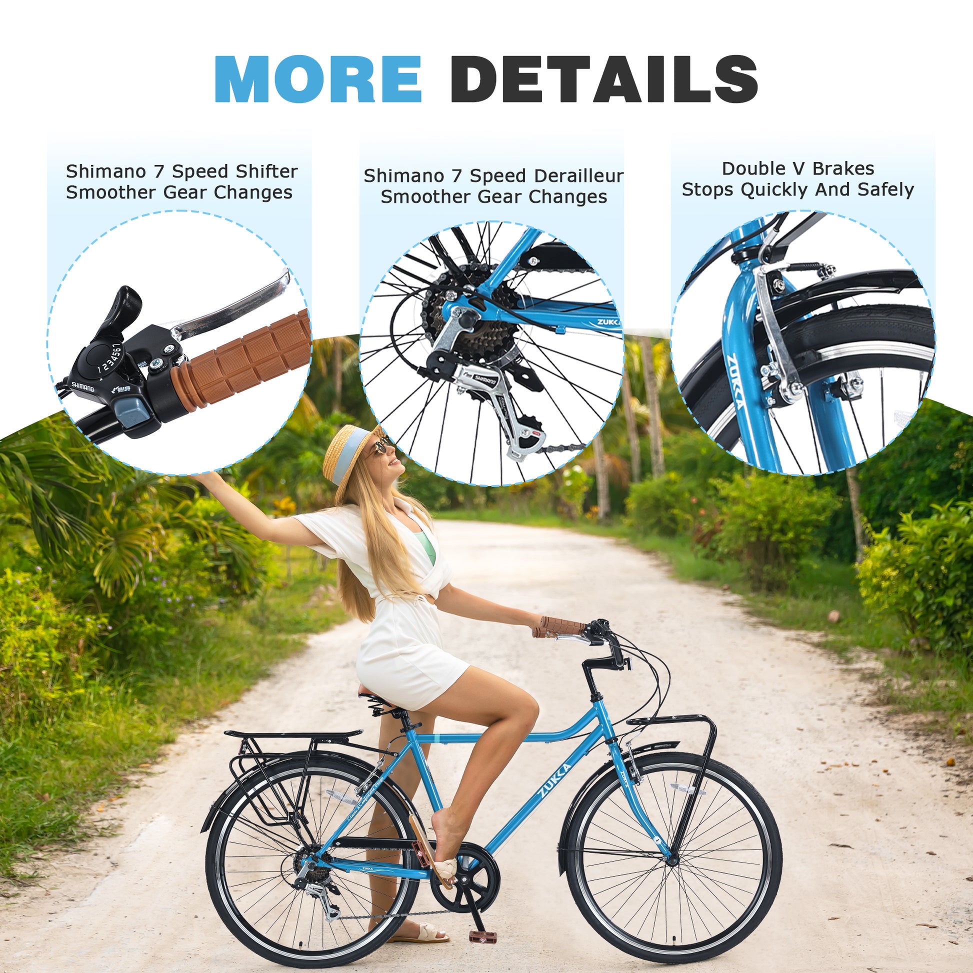 7 Speed, Steel Frame, Multiple Colors 26 Inch Vintage Style Bike,Retro Commute Bike For Women And Men Blue Steel