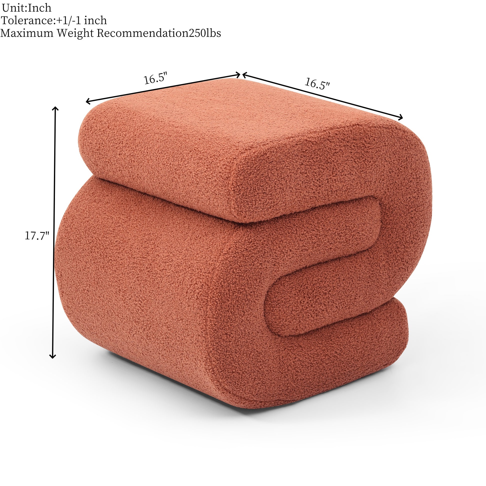 Modern Teddy Fabric Ottoman,Upholstered Footstoo, Comfortable Teddy Fabric Vanity Stool,S Shape Small Makeup Stool, Under Desk Ottoman For Living Room, Bedroom, Entrance Orange Orange Velvet