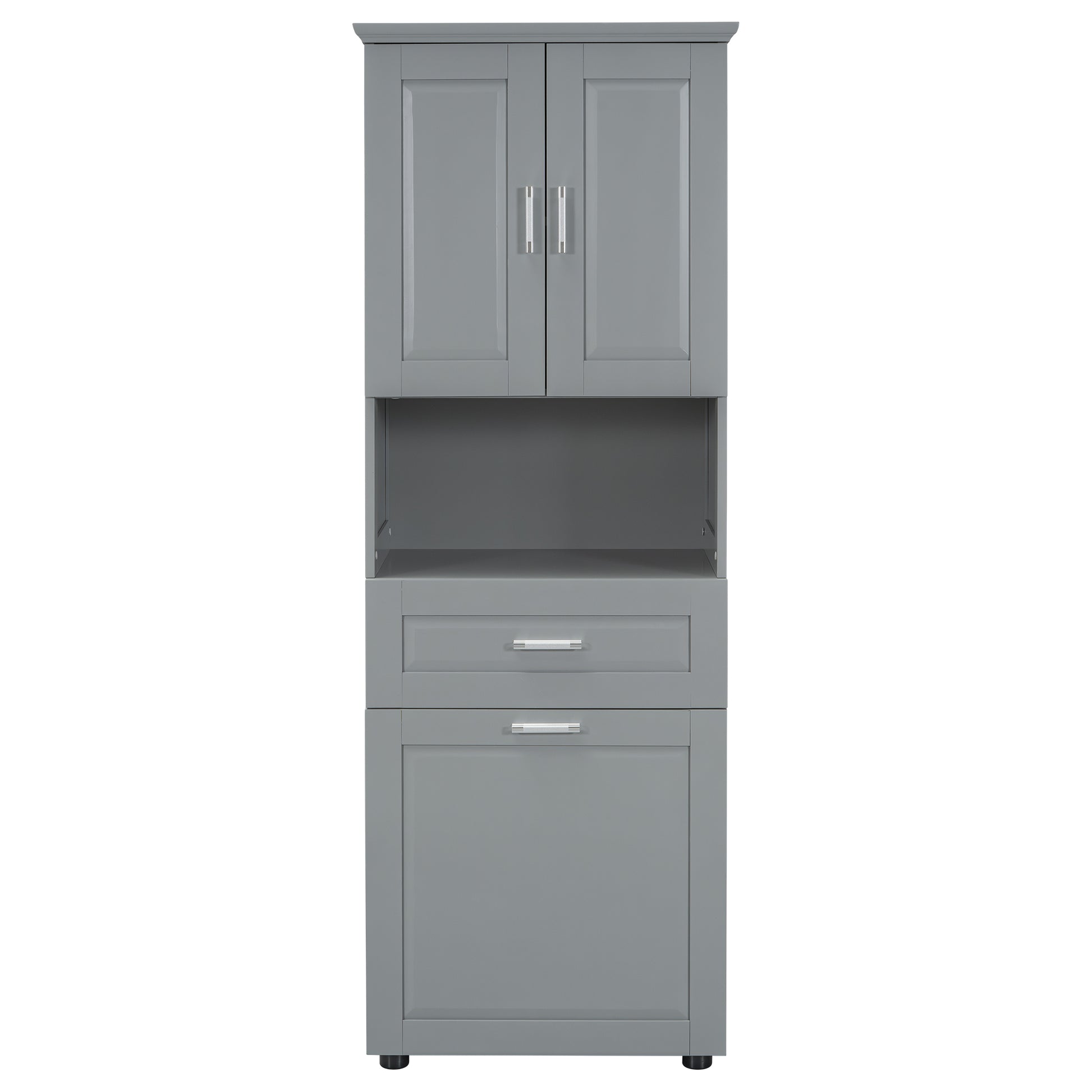 Tall Bathroom Cabinet With Laundry Basket, Large Storage Space Tilt Out Laundry Hamper And Upper Storage Cabinet, Grey Grey Mdf