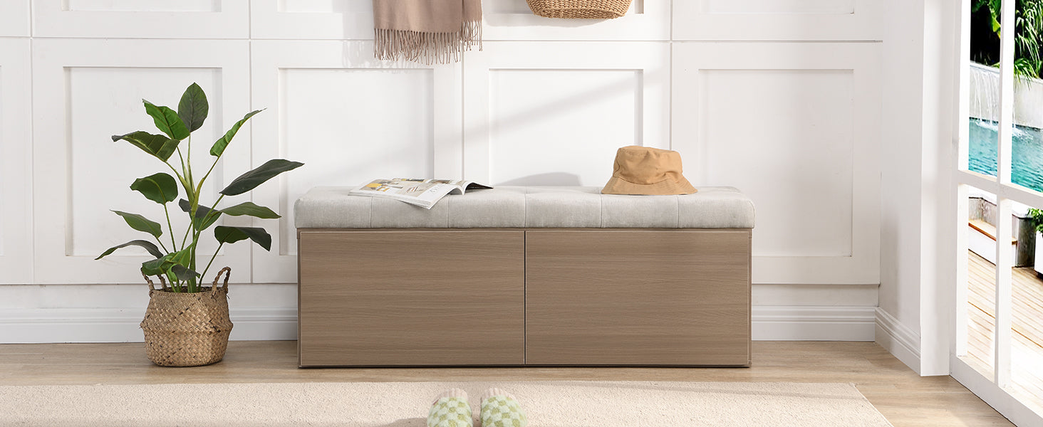 49" Shoe Storage Bench Entryway Shoe Cabinet Storage Ottoman With Padded Seat Cushion And Double Doors For Entryway, Hallway And Bedroom, Light Grey Cushioned Light Grey Chenille Solid Shoe Storage