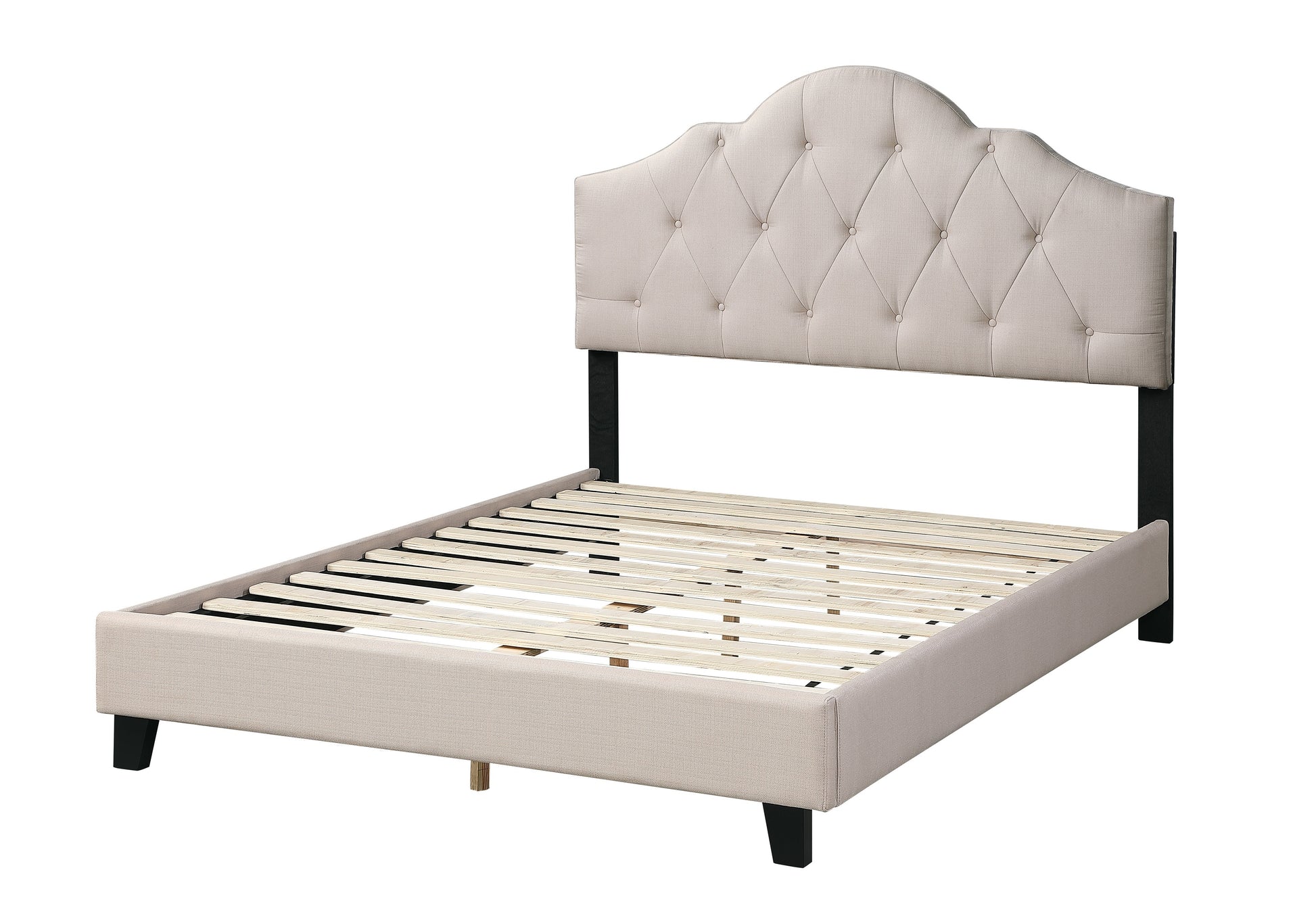 Contemporary 1Pc Queen Size Bed Adjustable Hb Light Brown Polyfiber Tufted Upholstered Wooden Bedframe Bedroom Furniture Box Spring Not Required Queen Light Brown Espresso Wood Bedroom