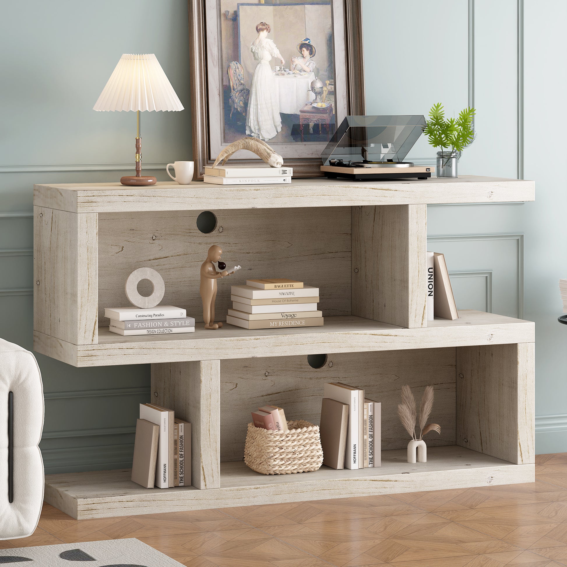 Retro Console Table With Symmetrical 2 Tier Open Shelf For Entryway And Living Room Natural Natural Mdf