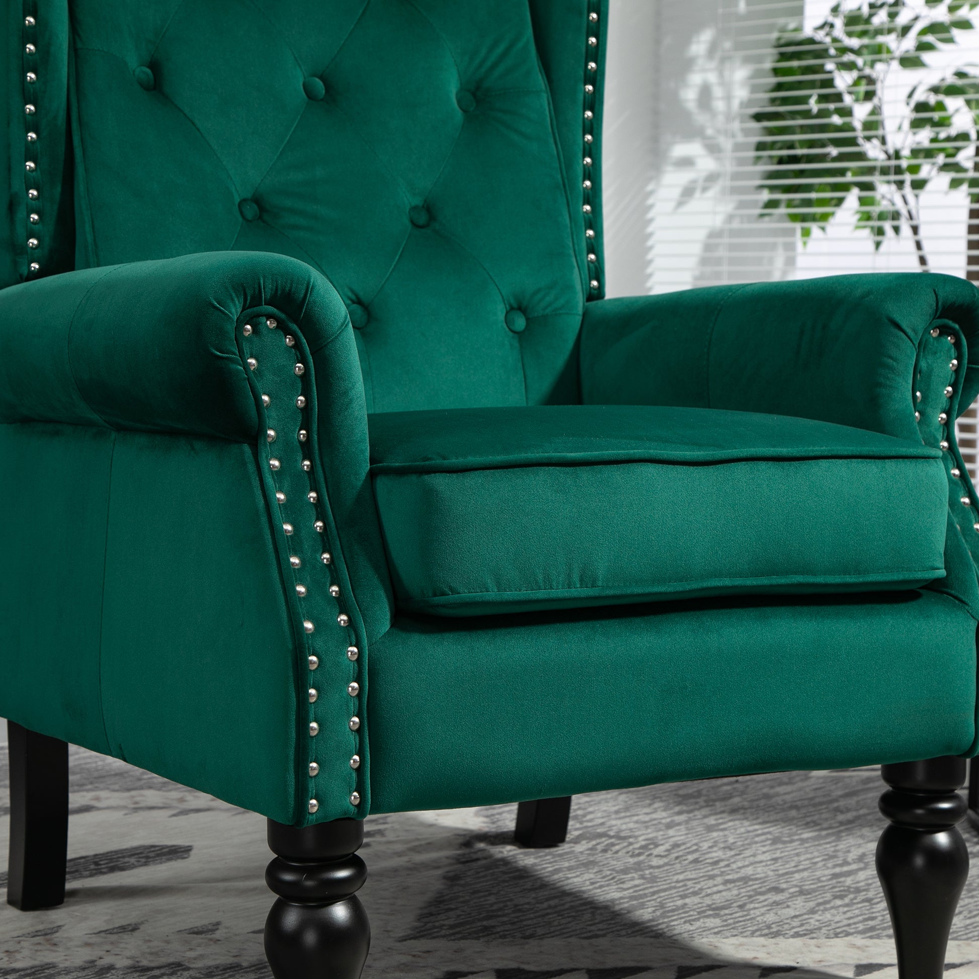 Coolmore Wood Frame Armchair, Modern Accent Chair Lounge Chair With Sturdy Wood Legs For Living Room Bedroom Green Green Primary Living Space Foam Velvet