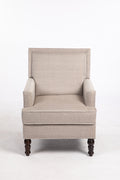Upholstered Accent Chair, Vintage Armchair With Blue And White Striped Linen Fabric And Trim For Living Room Grey Cotton