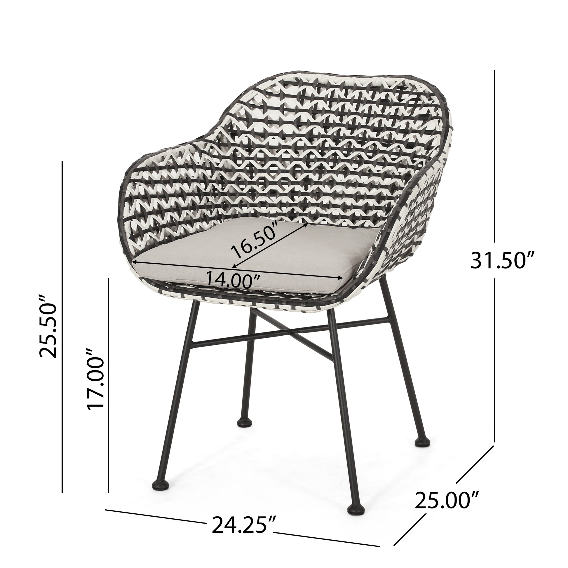 Herbert Chair Black Pe Rattan Iron Waterproof Fabric