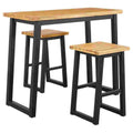 3 Piece Counter Height Table Set With Metal Sled Base, Black And Brown Brown Black Wood Metal
