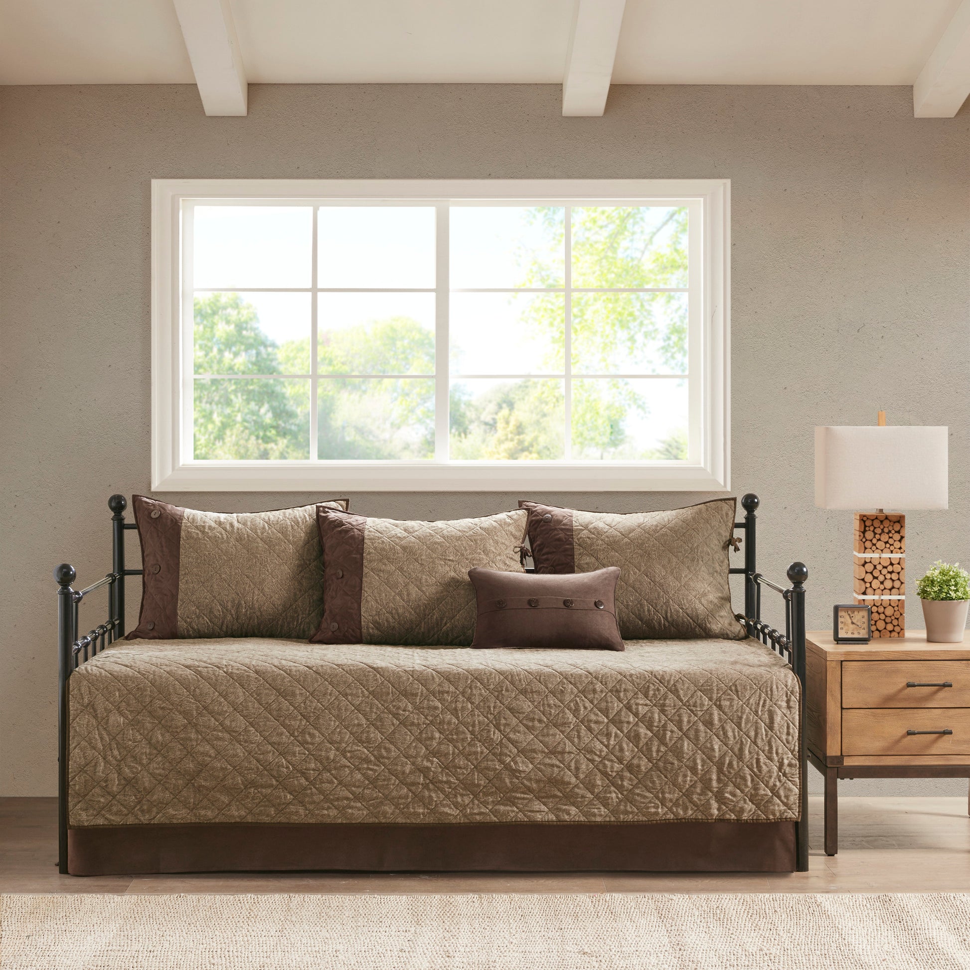 6 Piece Reversible Daybed Cover Set Brown Daybed Brown Microfiber