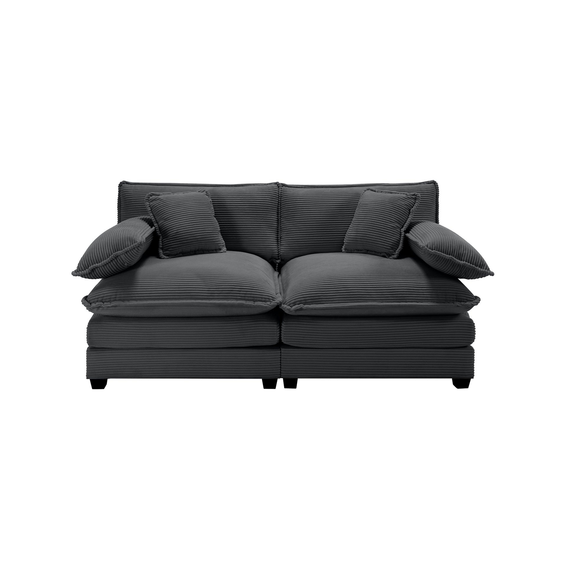 Armless Deep Seating 2 Seater Corduroy Sofa, Can Be Combined With Alternative Armrests And Single Armless Sofas ,Grey Corduroy Fabric Grey Corduroy 2 Seat