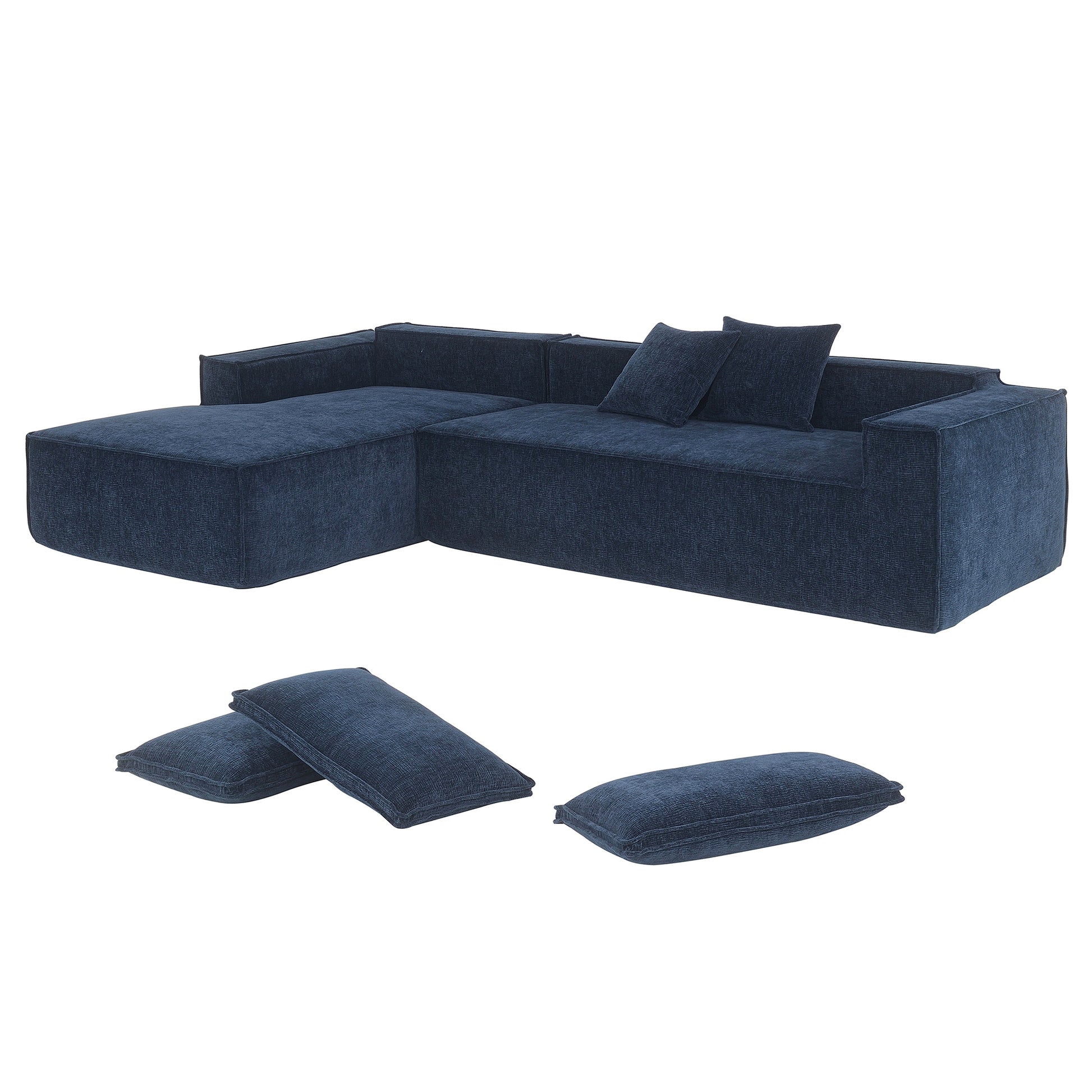 111.5*72"Minimalist Style Modular Sectional Sofa,Wrinkle Resistant Chenille Couch Set,L Shaped Sleeper Sofa Bed For Living Room,2 Pic Free Combination,No Assembly Require,3 Colors Dark Blue Chenille 4 Seat