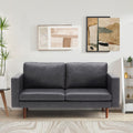 65'' Faux Leather Sofas For Living Room, Black Couch Loveseat Small Spaces Bedroom With Solid Wooden Frame And Padded Cushion, Mid Century Modern Decor Beautiful Seats Furniture, Black Brown Wood Bedroom Heavy Duty Oak 2 Seat Antique Black Faux Leather
