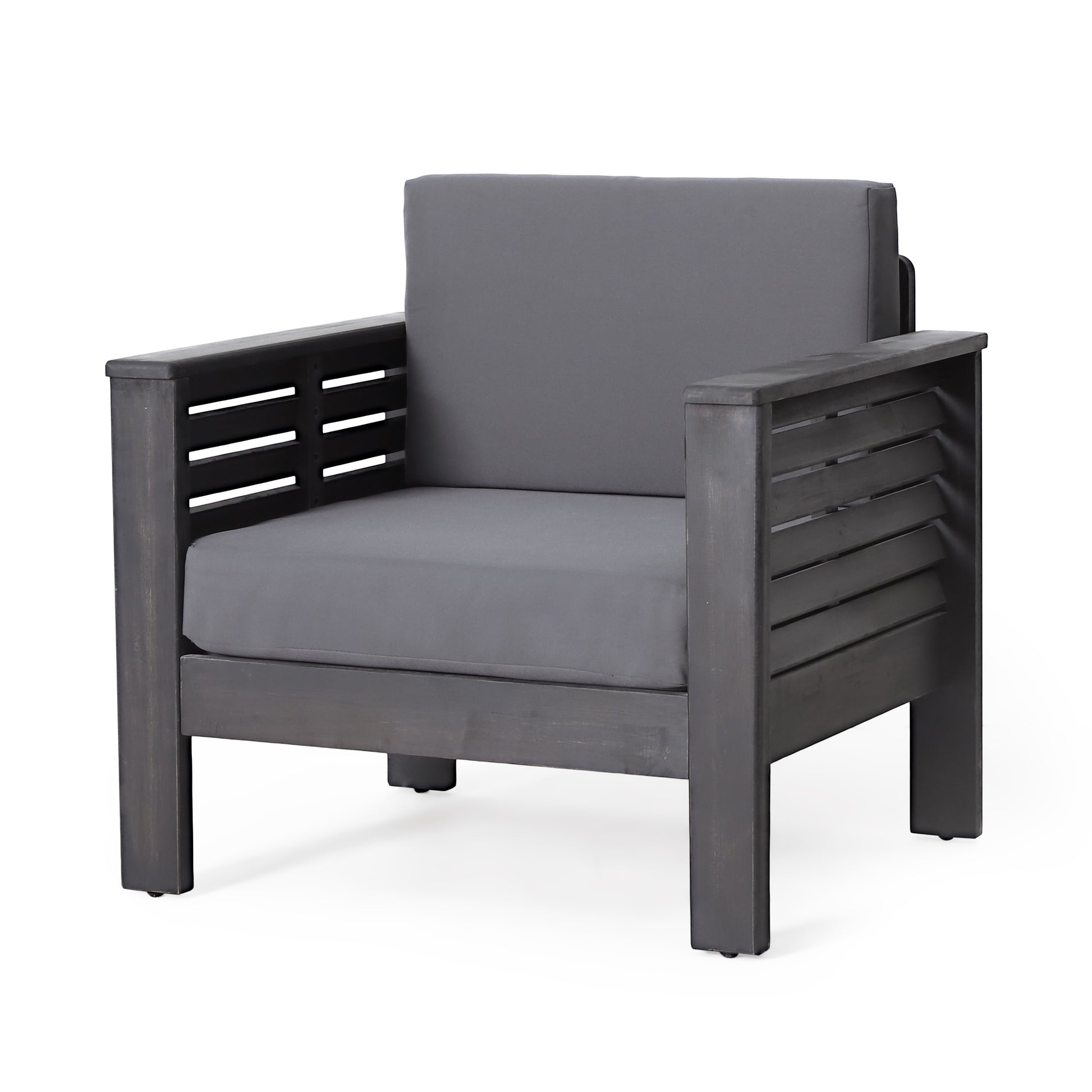 Set Of 2 Outdoor Acacia Wood Club Chairs With Cushions, Dark Gray, 27.75"D X 32"W X 27.75"H Yes Grey Foam Acacia Wood