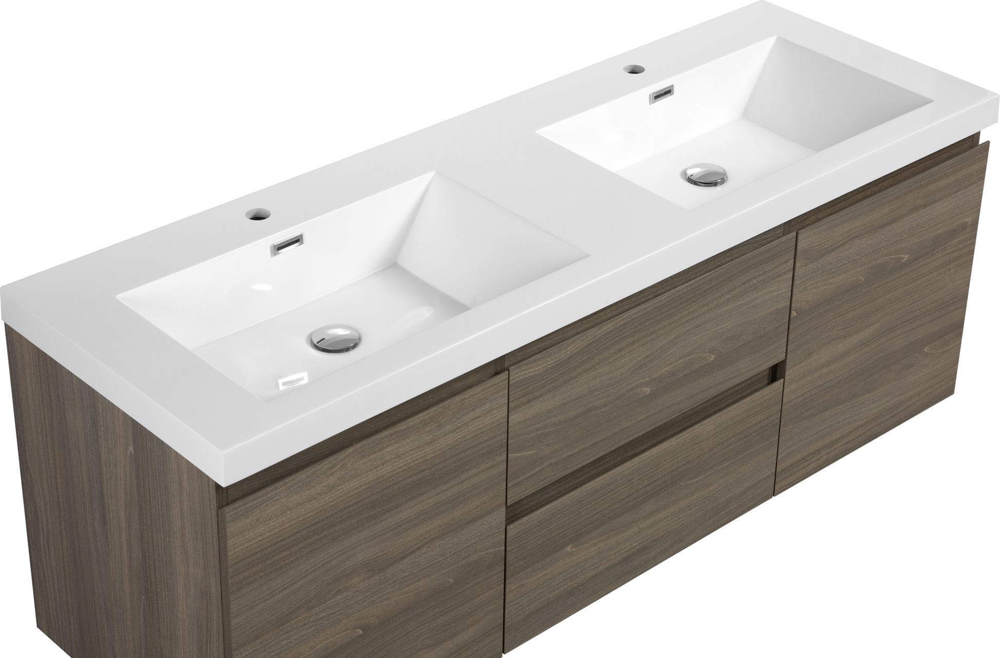 60" Floating Bathroom Vanity With Sink, Modern Wall Mounted Bathroom Storage Vanity Cabinet With Double Resin Top Basins And Soft Close Drawers, Ash Grey 24V11 60Dag 2 Grey 2 Bathroom Wall Mounted Plywood