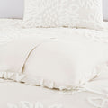 3 Piece Tufted Cotton Chenille Floral Duvet Cover Set Queen Off White Cotton
