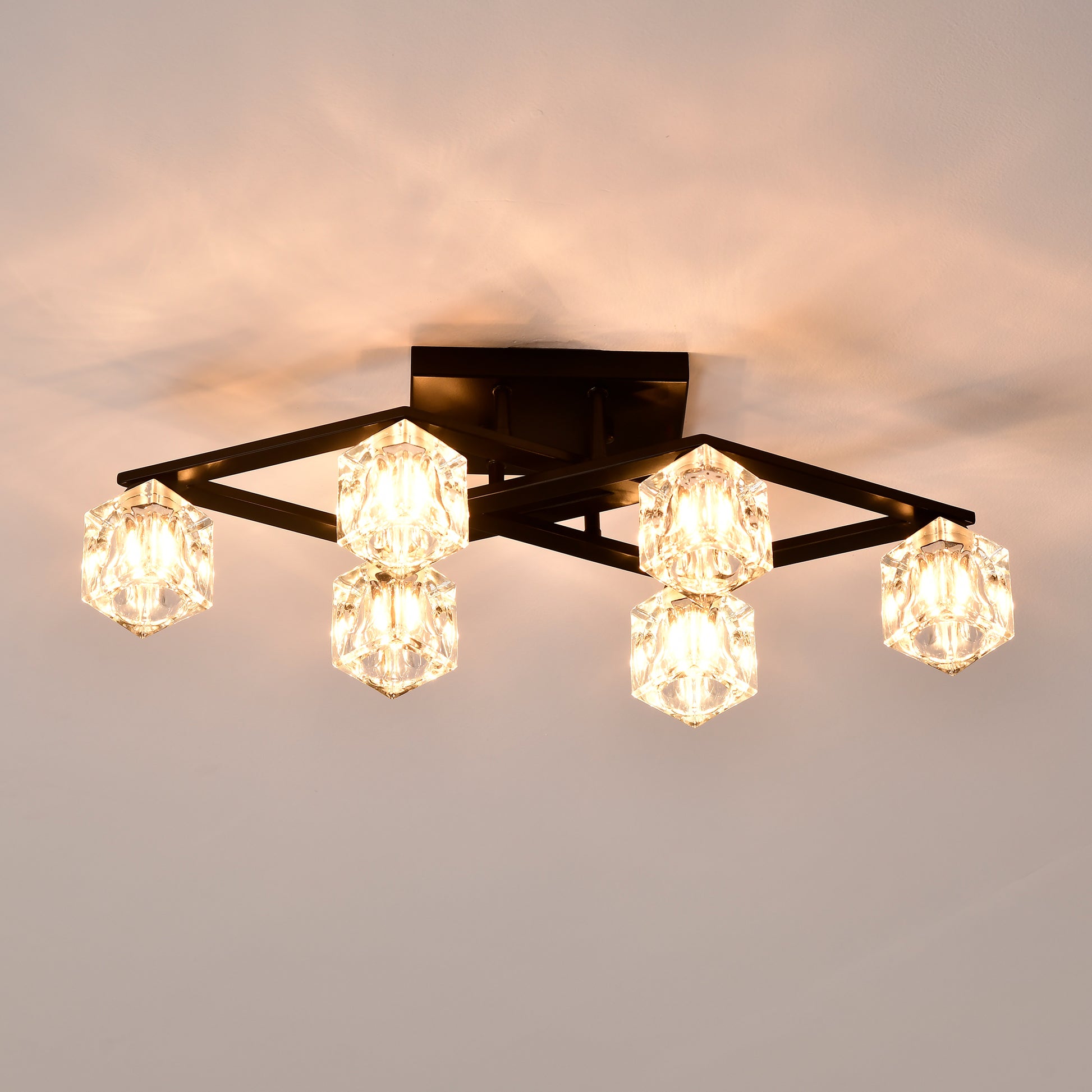 6 Light Crystal Ceiling Light For Dining Room, Modern Ceiling Lamp With Light Fixture For Farmhouse Entryway Living Room 6*G9 Bulbs Included Matte Black Ceiling Lights American