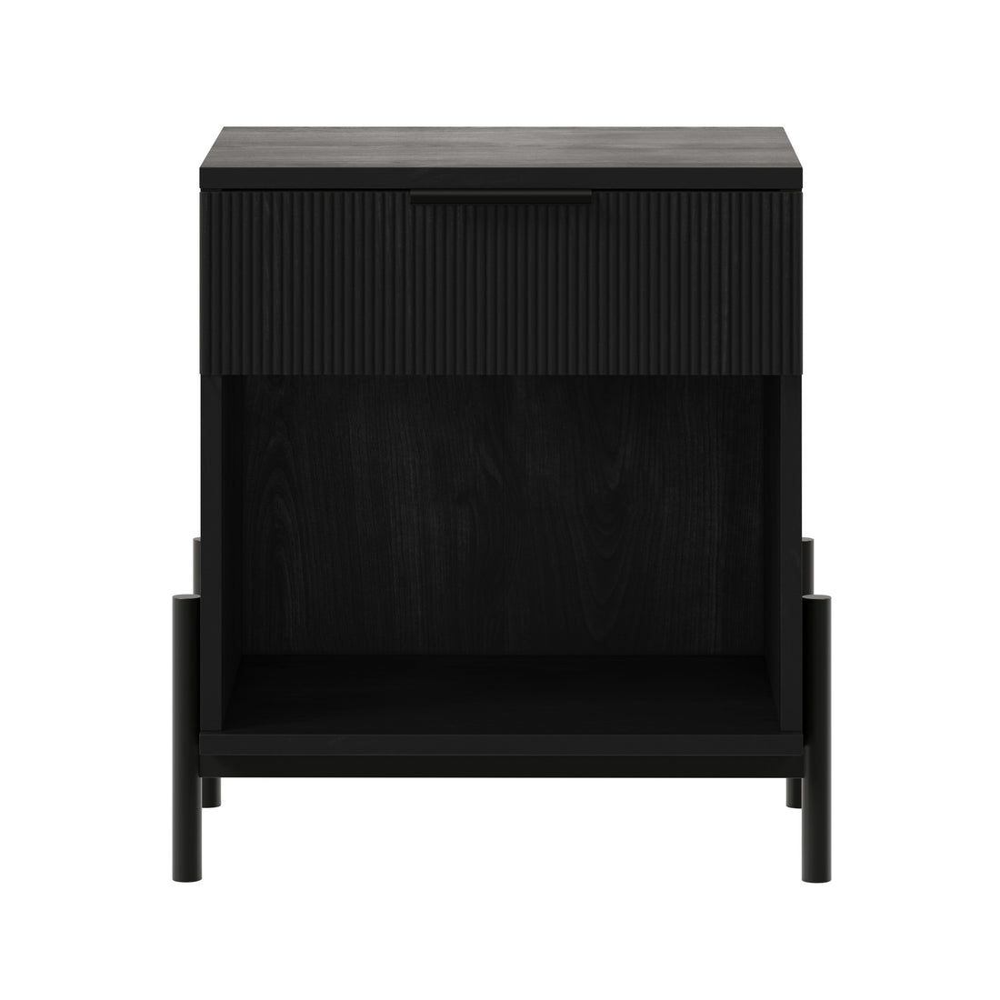 Modern Fluted Drawer Nightstand With Open Cubby Black Black Mdf Mdf