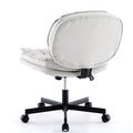 Armless Office Desk Chair With Wheels: Pu Leather Cross Legged Wide Chair,Comfortable Adjustable Swivel Computer Task Chairs For Home,Office,Make Up,Small Space,Bed Room Creamy White Antique Fiber Foam And Polyester Fiber Pad Pvc