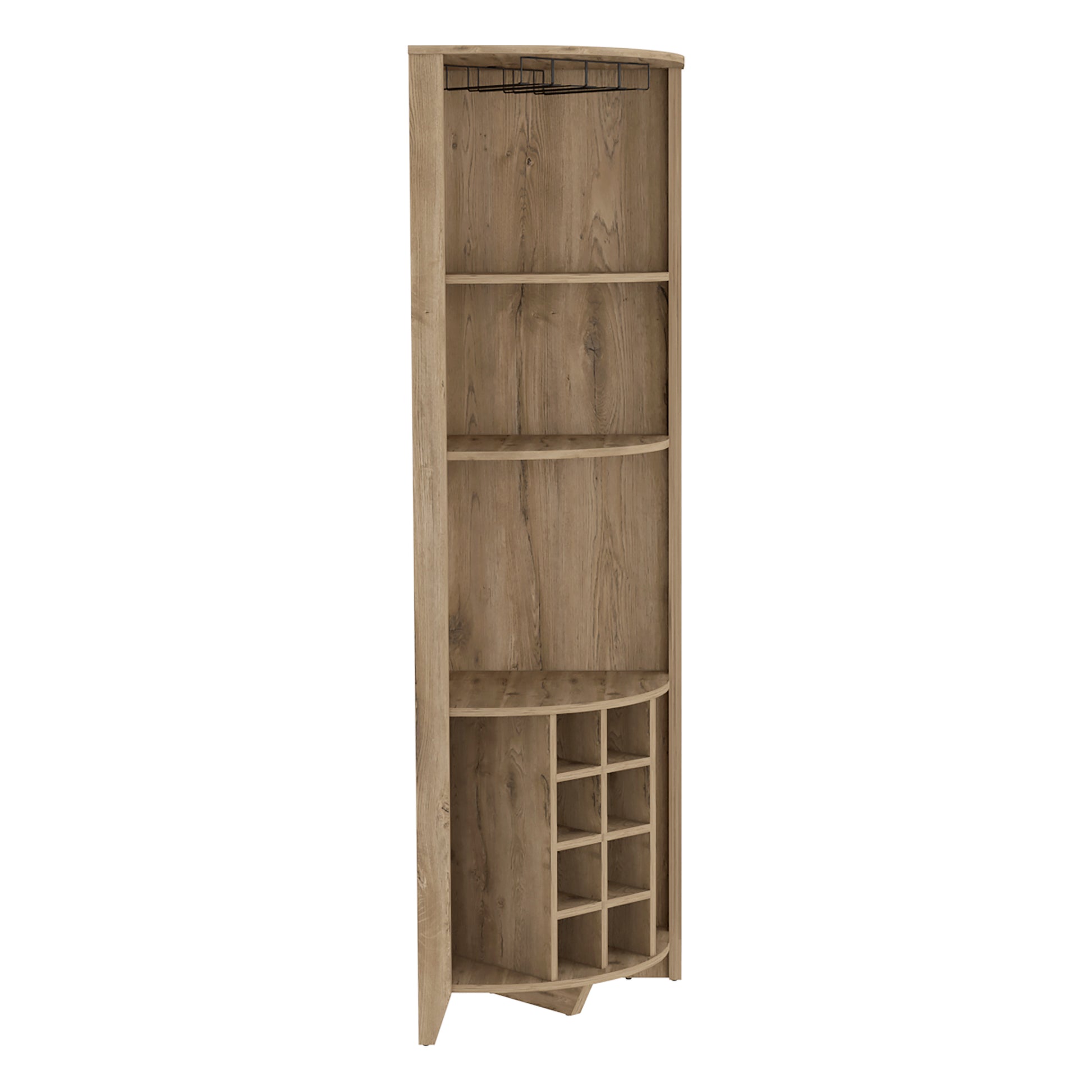 Essential Corner Bar Cabinetthree Shelves, Eight Built In Wine Rack, Two Side Shelves Beige Primary Living Space Modern Shelves Included Particle Board