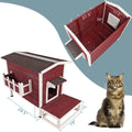 Outdoor Cat House, Large Feral Cats House With Escape Door,Wooden Outside Cat Shelter Weatherproof Red Solid Wood