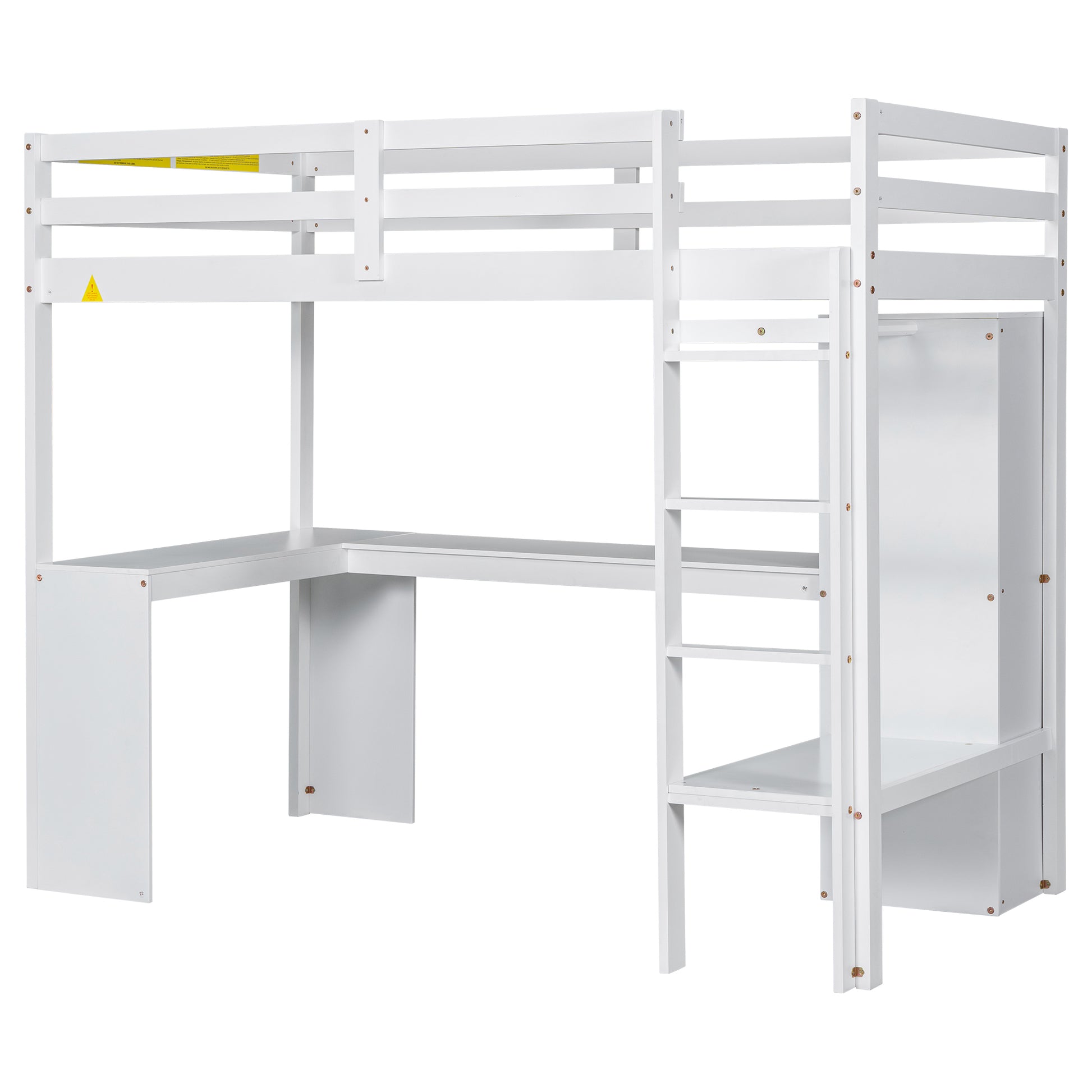 Twin Size Loft Bed With L Shaped Desk, Wardrobe And Storage Shelves, White Expected Arrival Time: 8.31 Box Spring Not Required Twin White Wood Bedroom Solid Wood Mdf