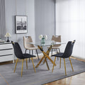 Dining Table With Cross Metal Leg And Tempered Glass,Modern Space Saving Kitchen Table For Living Room,Chrome Legs,Square Table,Golden Legs,90X90X75Cm Golden Glass Metal