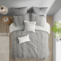 3 Piece Cotton Jacquard Comforter Set Gray Full Queen Queen Gray Cotton
