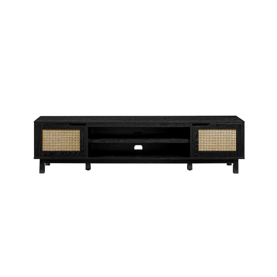 Modern Rattan Door Low Tv Stand For Tvs Up To 80 Inches Black Black 80 89 Inches Mdf Mdf