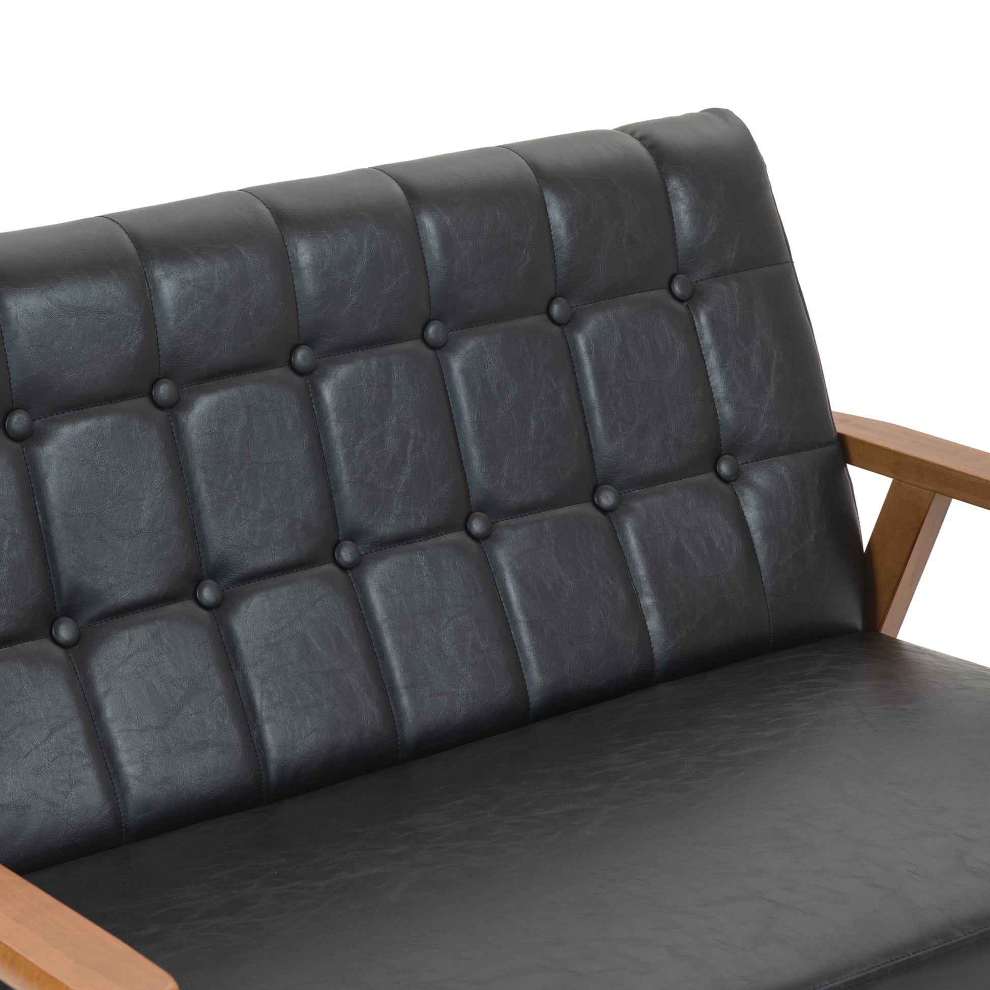 Coolmore Mid Century Modern Solid Loveseat Sofa Upholstered Pu Leather Loveseat, 2 Seat Upholstered Loveseat Sofa Modern Couch Black Pu Pu Leather 2 Seat