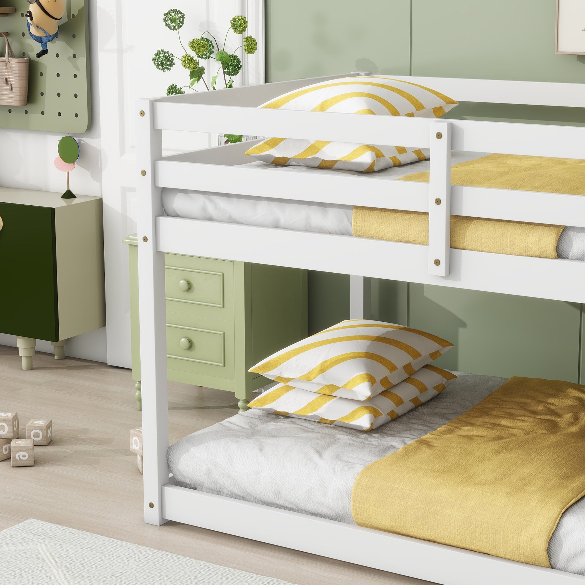 Solid Woodensolid Rubber Wooden Twin Over Twin Loft Bed With Ladder ,Upper And Bottom Bed Platforms Crafted With Strengthened Slats, White Twin White Rubber Wood