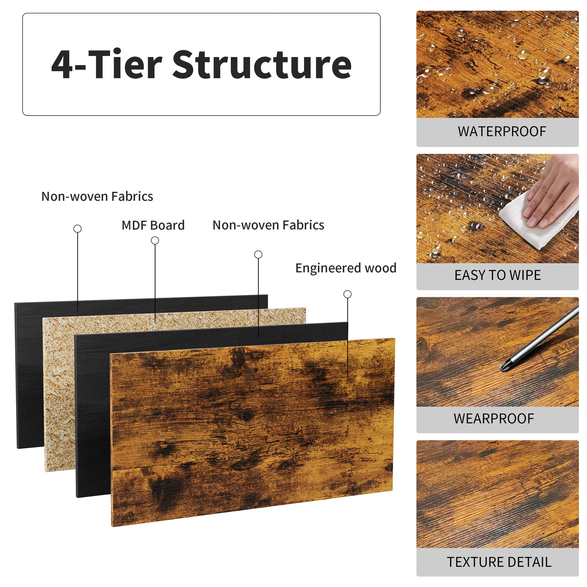 5 Piece Kitchen Counter Height Table Set, Bar Table With 4 Stools Brown Seats 4 Mdf