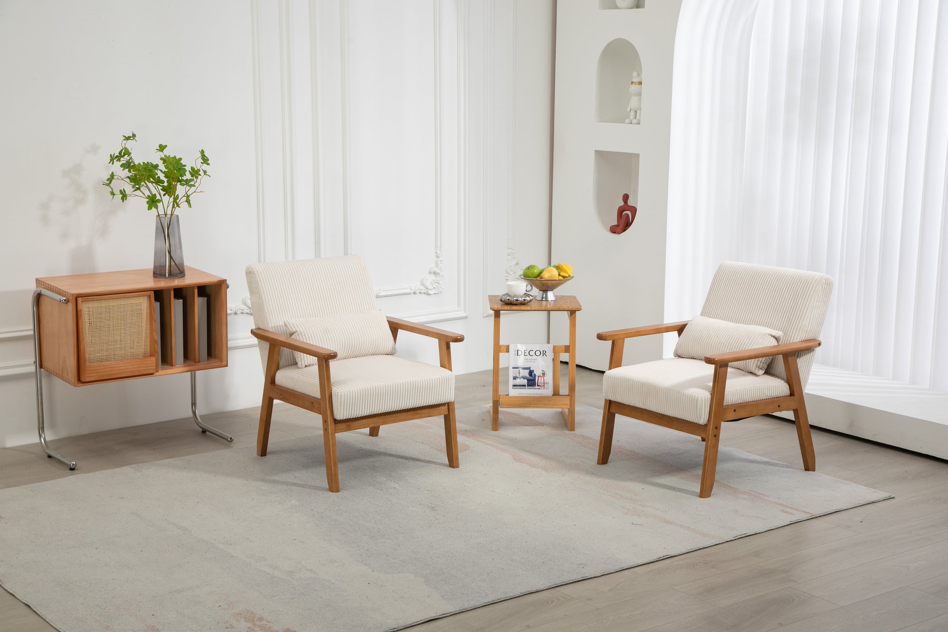 Leisure Chair With Solid Wood Armrest And Feet, Leisure Chair, Wood Frame, Velvet, Solid Rubber Wood Legs, Mid Century Modern Accent Chair, For Living Room Bedroom Studio Chair,Two Packs Beige Corduroy