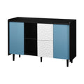 Sideboard Buffet Cabinet, Black Storage Cabinet With Blue Doors2 Drawers With Unique Panel Styling And 2 Open Storage Compartment, Modern Coffee Bar Cabinet Accent Cabinet For Kitchen, Dining Room Black Blue Mdf