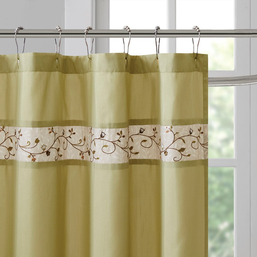 Faux Silk Embroidered Floral Shower Curtain Multicolor Polyester