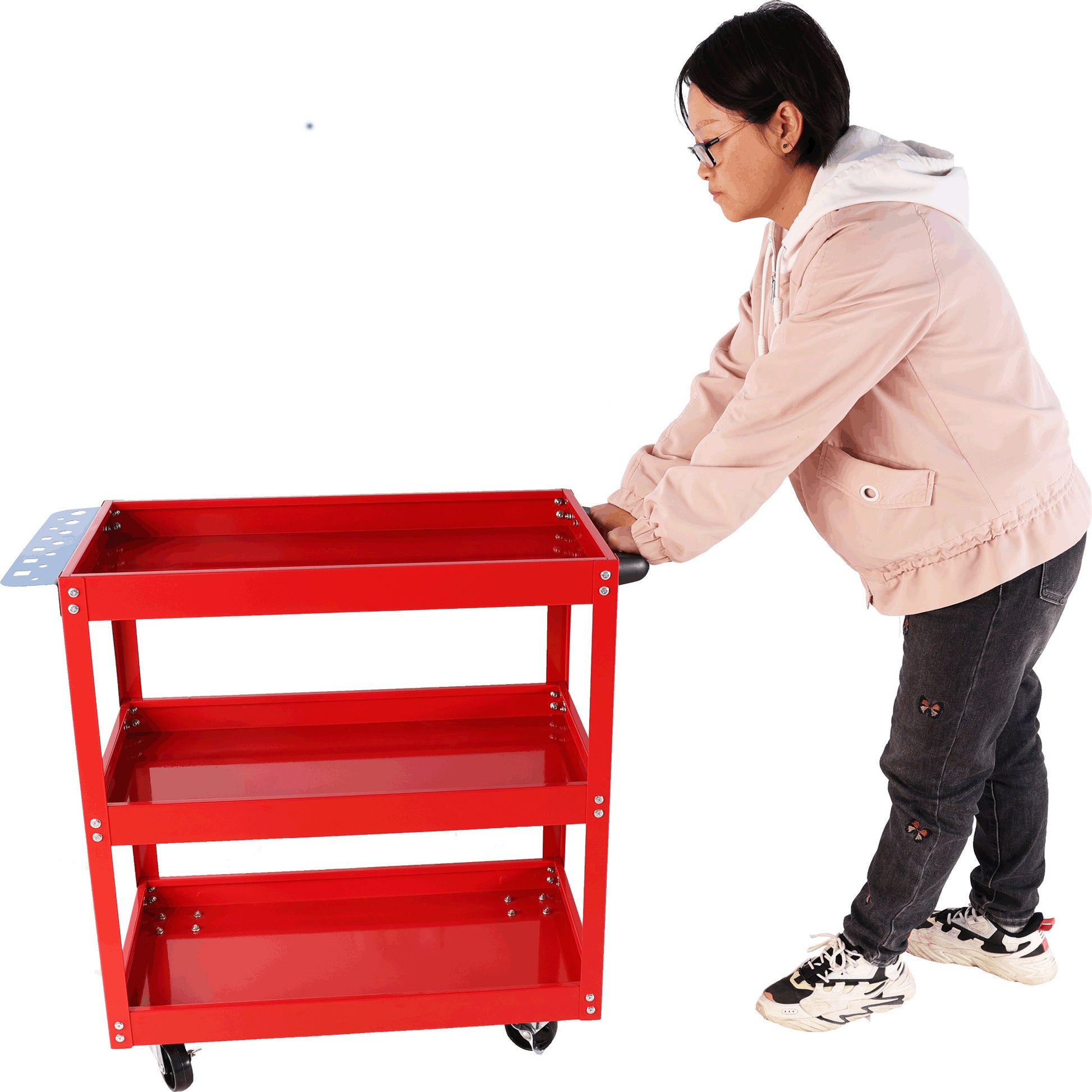 Tool Cart On Wheels, 3 Tier Rolling Mechanic Tool Cart, Heavy Duty Steel Utility Cart W Lockable Wheels, 450 Lbs Capacity Industrial Service Cart For Garage, Warehouse, Workshop Bright Red Red Abs Steel Q235