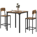 Homcom 3 Piece Counter Height Bar Table And Chairs Set, Industrial Small Dining Table Set For 2, Square Kitchen Table And Stools With Steel Frame, Rustic Brown And Black Brown Black Steel