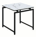 3 Piece Metal Base Occasional Table Set With Faux Marble Top, Black And White Black White Fabric Metal