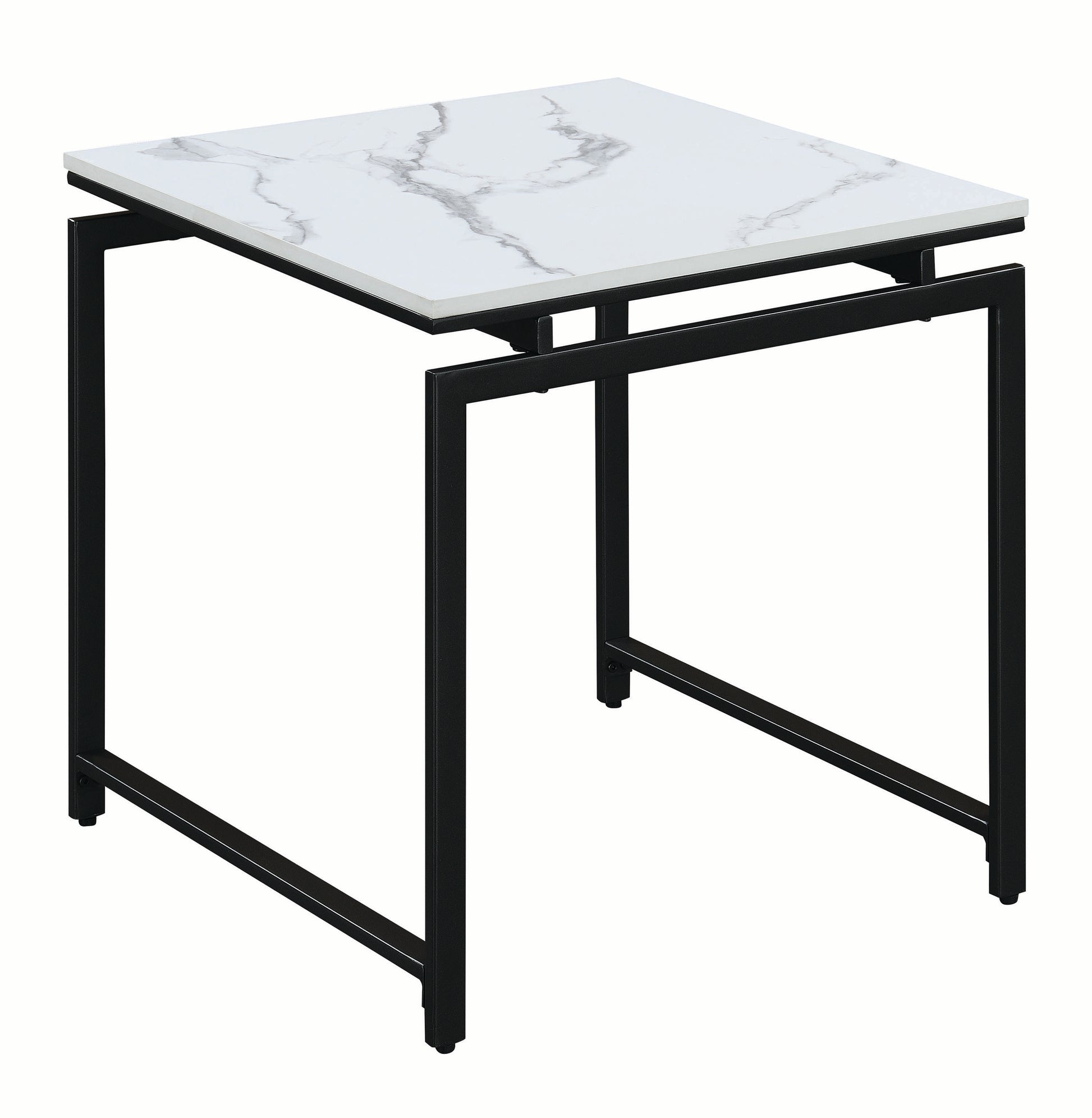 3 Piece Metal Base Occasional Table Set With Faux Marble Top, Black And White Black White Fabric Metal