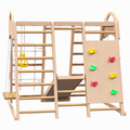 Indoor Playground 7 In 1 Jungle Gym Playset For Kids 2 6Yrs Slide, Climbing Wall, Rope Wall Climber, Monkey Bars, Swing Waldorf And Montessori Style Wooden Climb Set. Natural Wood Pine