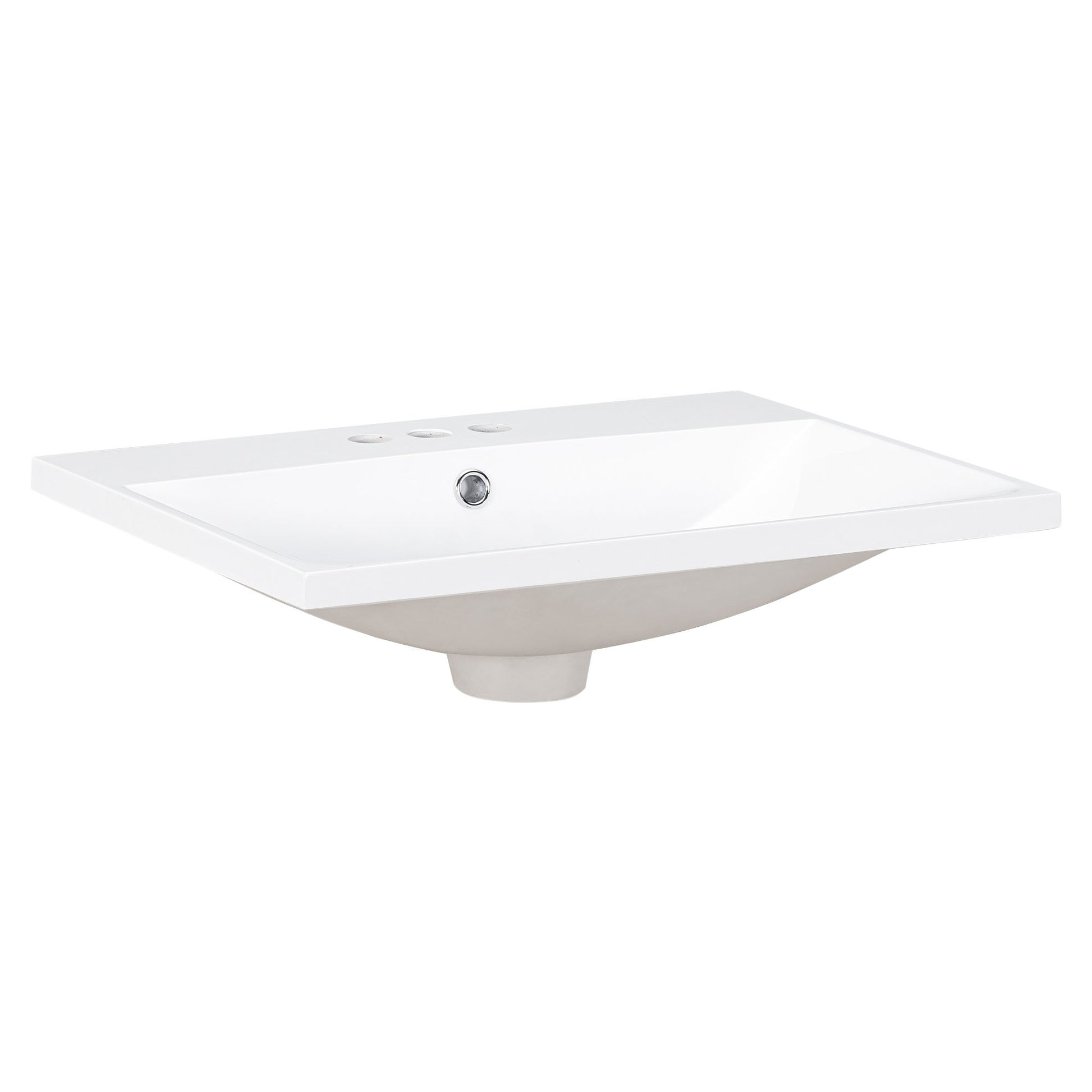 24" Single Bathroom Basin Sink, Vanity Top Only, 3 Faucet Holes, Resin White Bathroom Resin