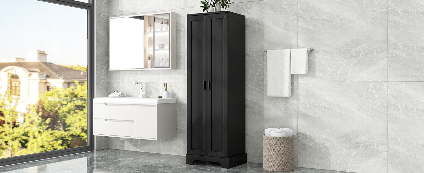 Storage Cabinet With Two Doors For Bathroom, Office, Adjustable Shelf, Mdf Board, Black Black Mdf