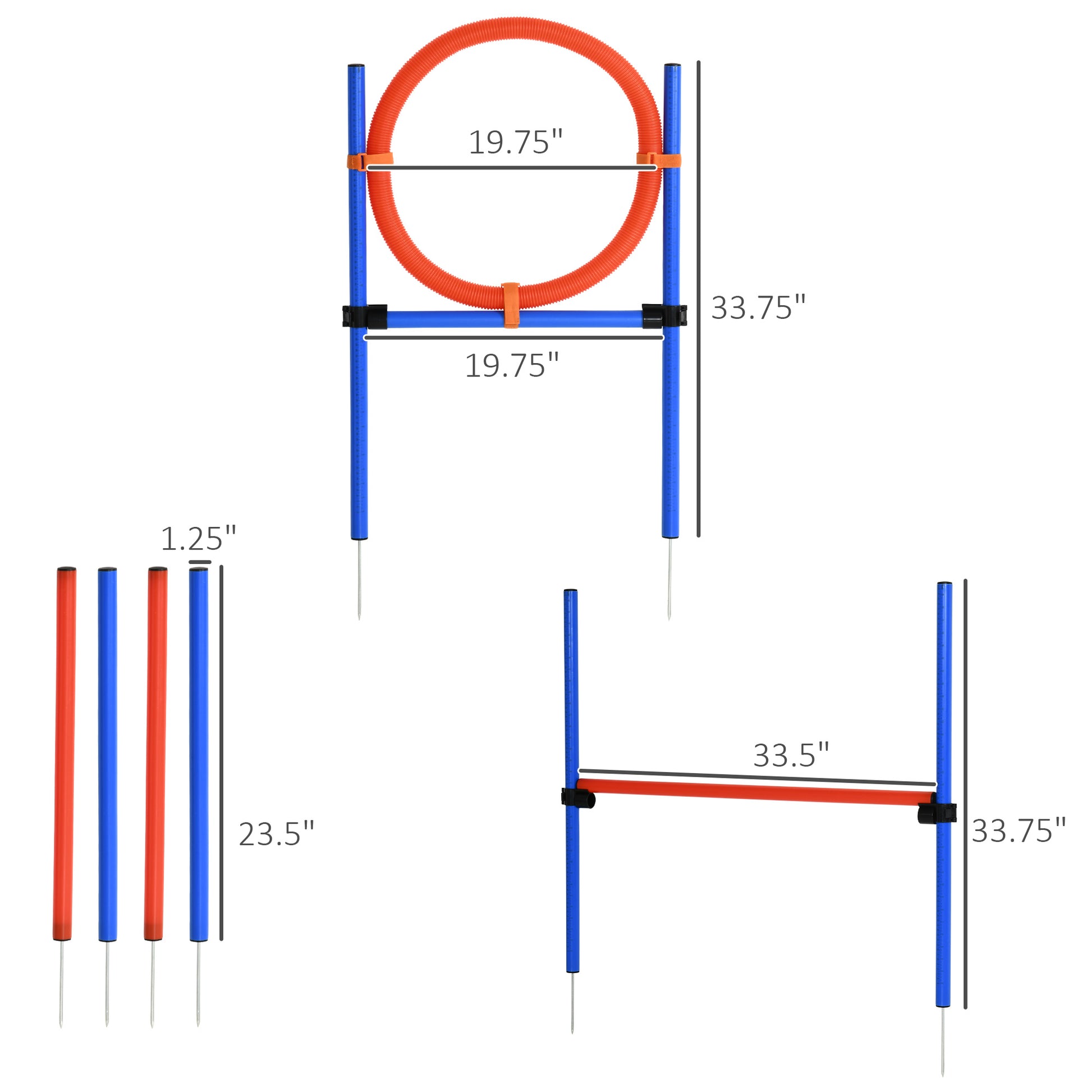 Pawhut Dog Agility Training Equipment With Easy 3 Piece Set, Dog Obstacle Course For Backyards Of Small Size, Includes Dog Hurdles, Weave Poles, Hoop Multicolor Plastic