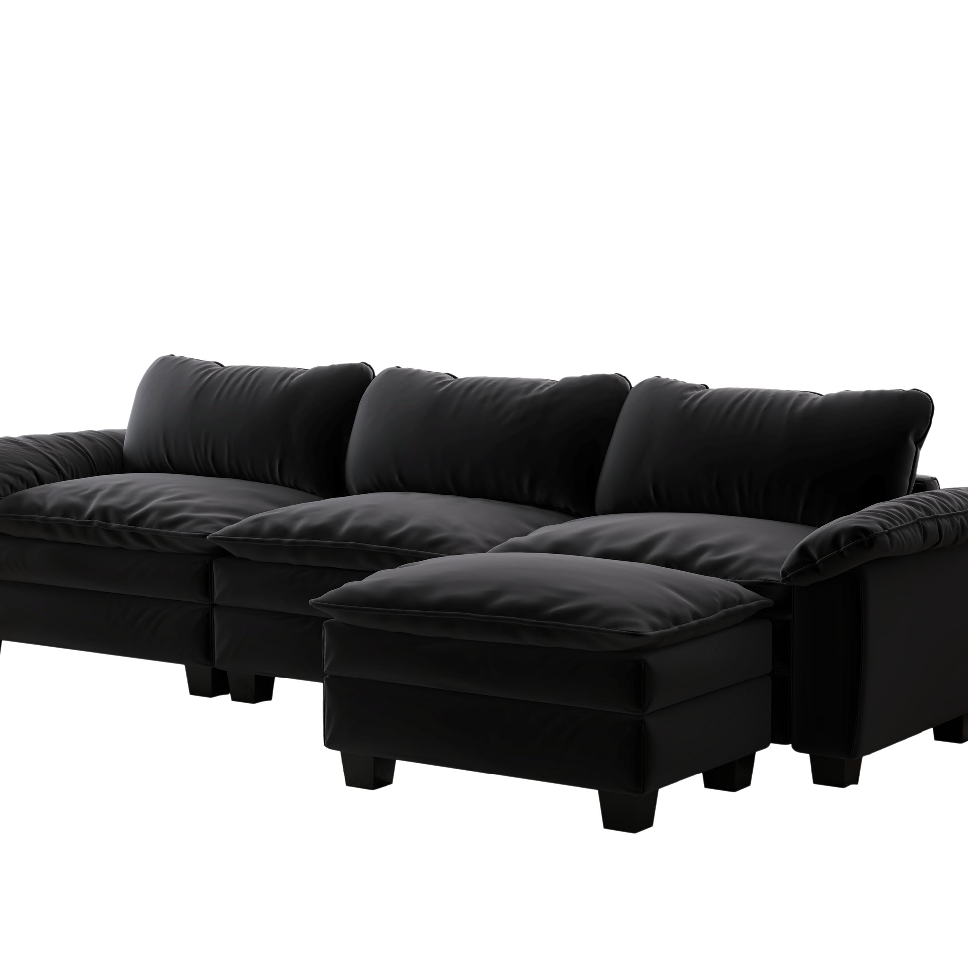 Living Room Furniture Luxury Sectional Sofa Couch With Ottoman Soft Velvet Upholstered Sofa Black Black Foam Velvet 3 Seat