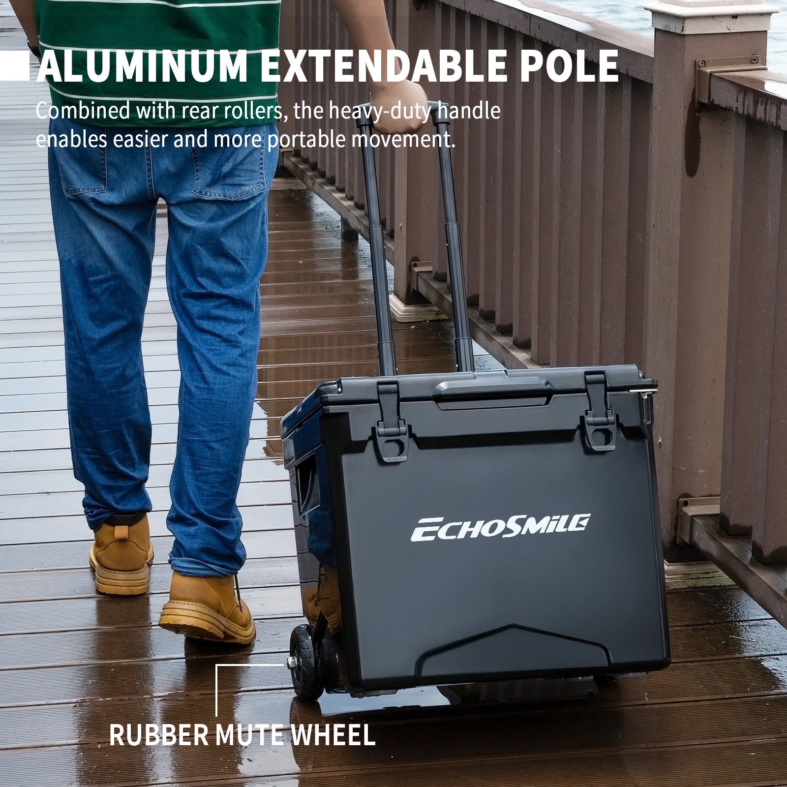 45Qt Black Insulated Box With Wheels And Trolley Black Polyethylene