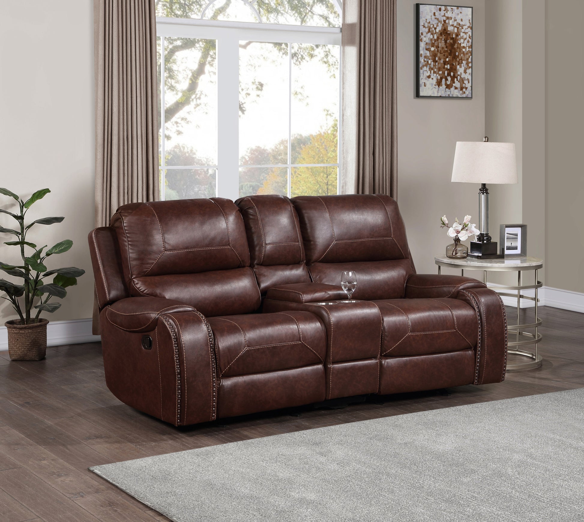 Keily 3 Piece Manual Reclining Living Room Set In Faux Leather Dark Brown Dark Brown Faux Leather